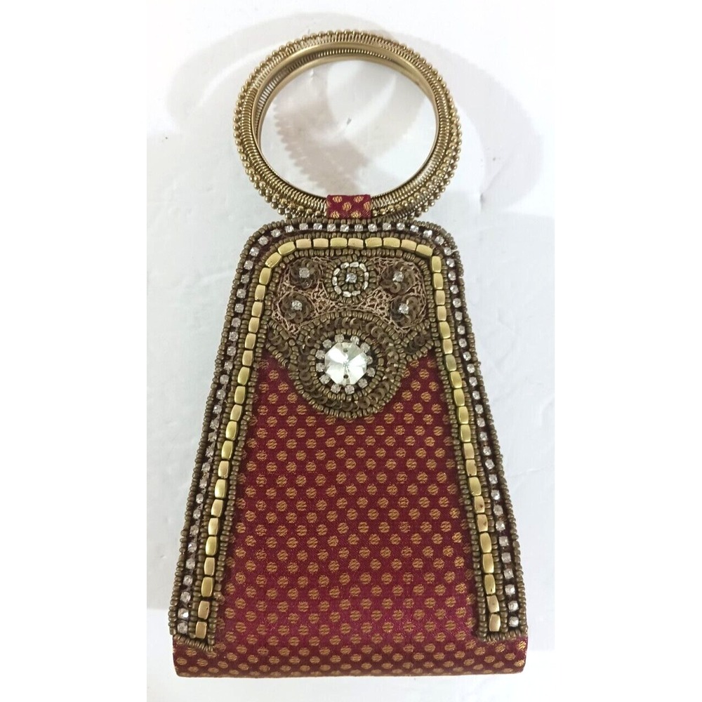 Vintage Evening Handbag SILK BEADED Cocktail Party PURSE Bangle Handles BOHO